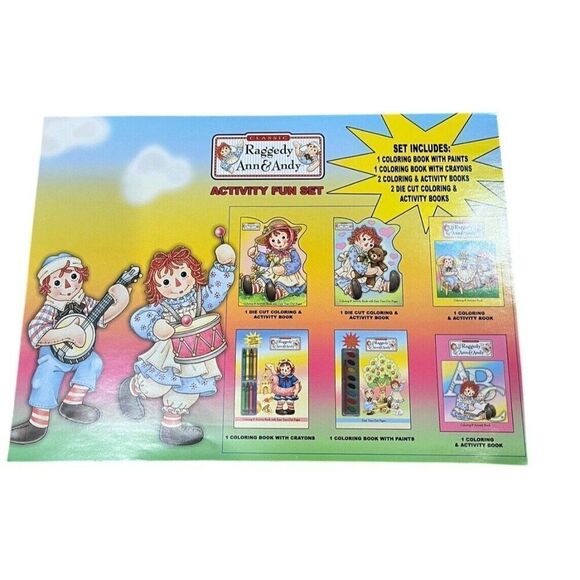 Raggedy Ann & Andy Activity Fun Coloring Books Crayons Paints Gift Box Set of 6 - Picture 8 of 8